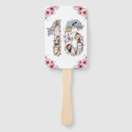 16誕生日フォトコラージピンクガールフラワーホワイト ハンドファン