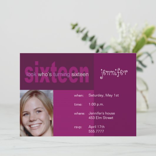 16誕生日フォト招待状 招待状 (スタンド正面)