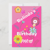 16誕生日フローラフラワーピンク招待状 招待状 (正面)