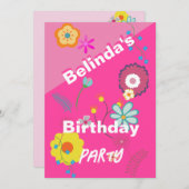 16誕生日フローラフラワーピンク招待状 招待状 (正面/裏面)