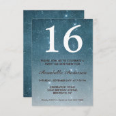 16誕生日ブルーミッドナイトスカイスターSweet sixteen 招待状 (正面/裏面)