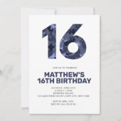 16誕生日ブルー迷彩柄10代の 招待状 (正面)