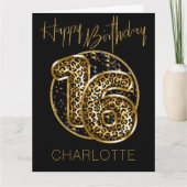 16誕生日レオパード印刷ゴールドフォイルバルーン カード (正面)