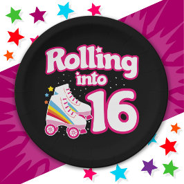 16誕生日ローラースケートで滑る16歳スケート ペーパープレート