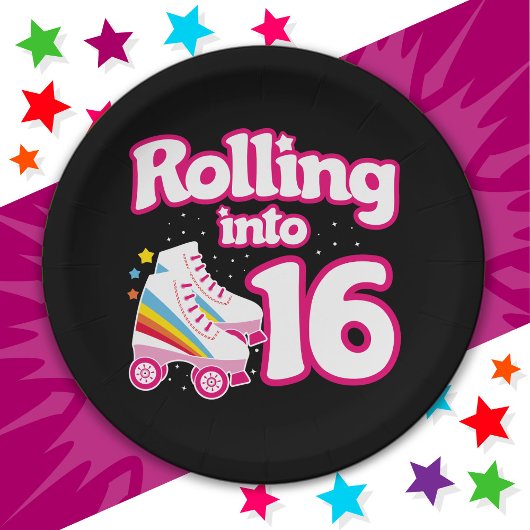 16誕生日ローラースケートで滑る16歳スケート ペーパープレート