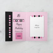 16誕生日名date pink white photo カード (内部)