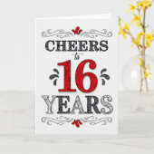 16誕生日応援の赤い白の黒のパターン カード (黄色い花)