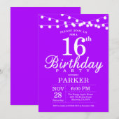 16誕生日招待状パープルラベンダー薄紫 招待状 (正面/裏面)