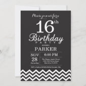 16誕生日招待状白黒シェブロン 招待状 (正面)