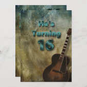 16誕生日招待状 – ギター/オス 招待状 (正面/裏面)