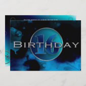 16誕生日招待状-抽象芸術BLUES 招待状 (正面/裏面)