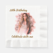 16誕生日祝一緒に女のモダン子の写真 縁ありランチョンナプキン (正面)