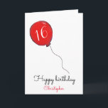 16誕生日赤バルーンカード カード<br><div class="desc">彼のために16歳の誕生日パーソナライズされた赤い風船のグリーティングカード。親や祖父母などの親戚が16歳の息子や孫に与え転向したり、家族の友達が10代の男の子に与えなることに最適。メッセージと年齢の中に表示される名前は、すべてカスタマイズの必要に応じて。</div>