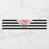 16誕生日金ゴールドブラックストライプピンク色の花 ペットボトルラベル (シングルラベル)