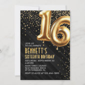 16誕生日金ゴールドブラック招待状 招待状 (正面)