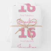 16誕生日16と素晴らしいピガーリーンクグリッター ラッピングペーパーシート (インサイチュ)