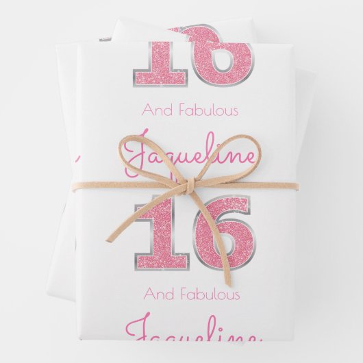 16誕生日16と素晴らしいピガーリーンクグリッター ラッピングペーパーシート (インサイチュ)