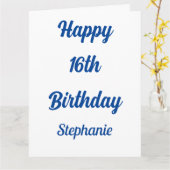 16誕生日16名前をカスタムするブルーホワイト2024 カード (黄色い花)