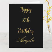 16誕生日16名前をカスタムする金ゴールドブラック2024 カード (黄色い花)