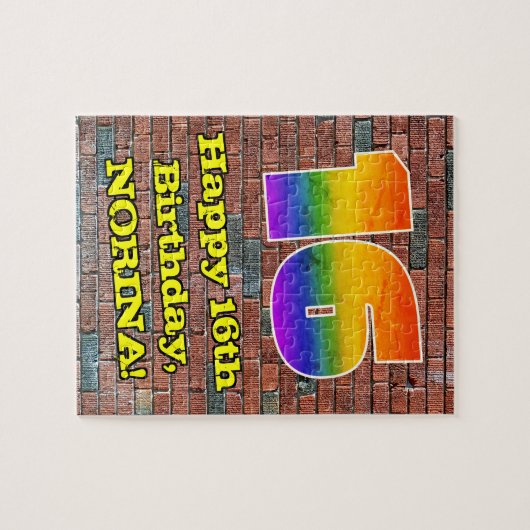 16誕生日:おもしろいグラフィティインスパイア – レインボー16 ジグソーパズル (横)