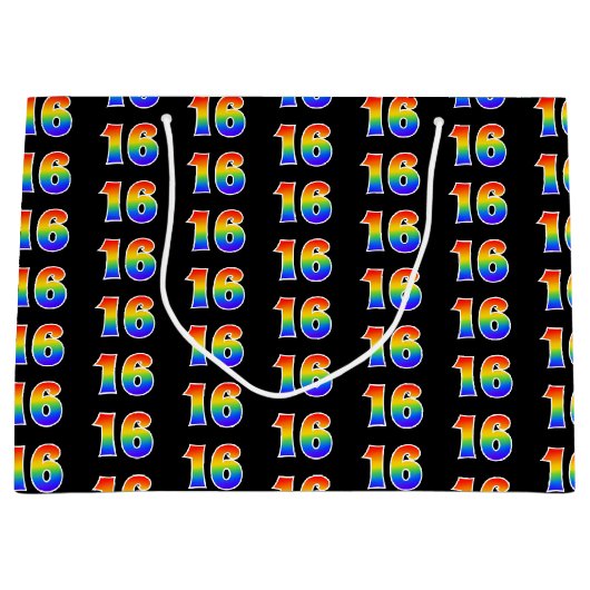 16誕生日:おもしろいレインボーイベント第16パターン ラージペーパーバッグ (正面)