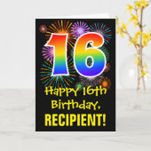 16誕生日:おもしろい花火パターン+レインボー16 カード (黄色い花)
