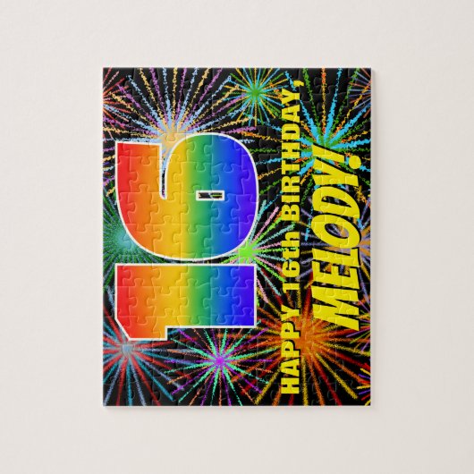16誕生日:おもしろい、お祝カラフルい花火 ジグソーパズル (縦)