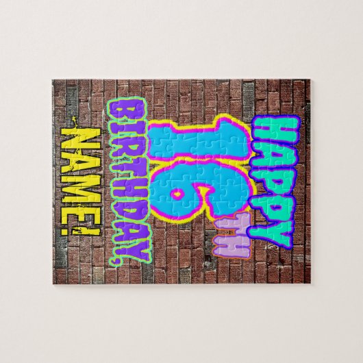 16誕生日～おもしろい、アーバングラフィティインスパイアルック ジグソーパズル (横)