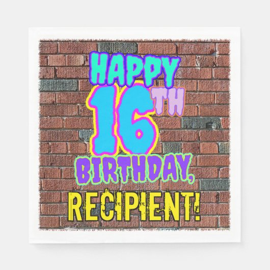 16誕生日~おもしろい、アーバングラフィティインスパイアルック スタンダードランチョンナプキン (正面)