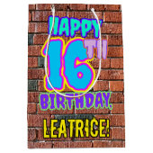 16誕生日:おもしろい、アーバングラフィティインスパイアルック ミディアムペーパーバッグ (正面)