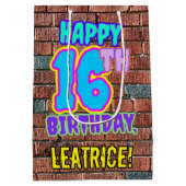 16誕生日:おもしろい、アーバングラフィティインスパイアルック ミディアムペーパーバッグ (裏面)