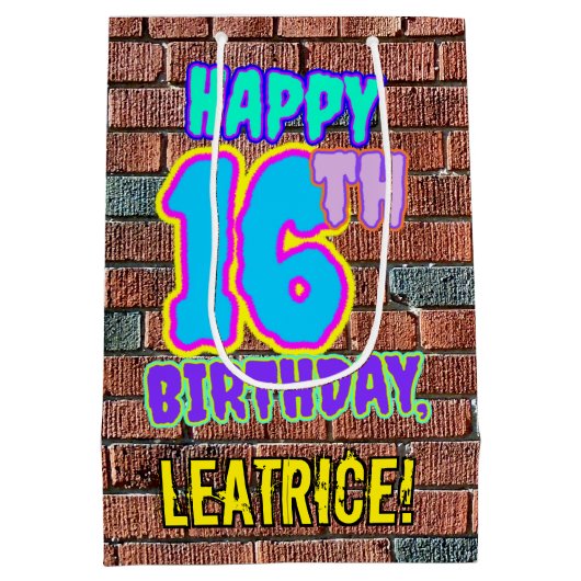 16誕生日:おもしろい、アーバングラフィティインスパイアルック ミディアムペーパーバッグ (裏面)