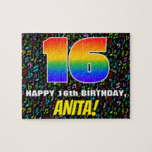 16誕生日:おもしろい、カラフル音楽シンボル、「16」