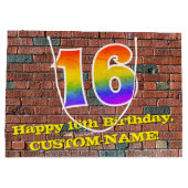 16誕生日:おもしろい、グラフィインスパイアティ・レインボー# 16 ラージペーパーバッグ (裏面)