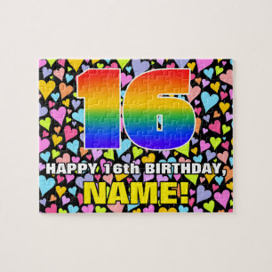16誕生日—おもしろい、愛するハートシェイプ+「16」 ジグソーパズル
