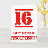 16誕生日:おもしろい、赤ゴムスタンプルックインスパイアス カード (黄色い花)