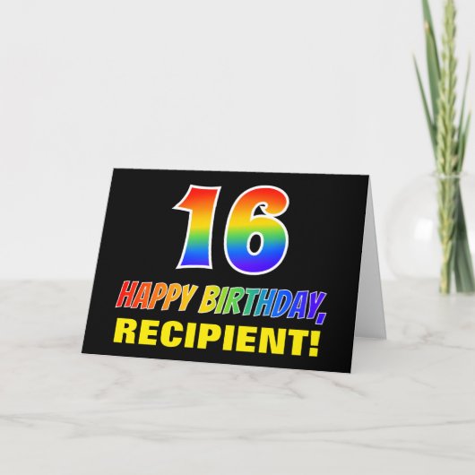 16誕生日:はっきりした,おもしろい,シンプル虹, 16 カード (正面)