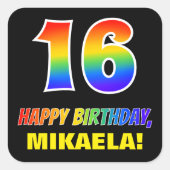 16誕生日:はっきりした,おもしろい,シンプル虹, 16 スクエアシール (正面)