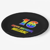 16誕生日:はっきりした,おもしろい,シンプル虹, 16 ペーパープレート (アングル)