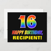 16誕生日:はっきりした,おもしろい,シンプル虹， 16 ポストカード (正面/裏面)