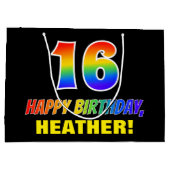 16誕生日:はっきりした,おもしろい,シンプル虹， 16 ラージペーパーバッグ (裏面)