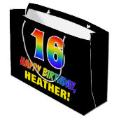 16誕生日:はっきりした,おもしろい,シンプル虹， 16 ラージペーパーバッグ (裏面アングル)