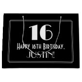 16誕生日:アールデコインスパイアスタイル「16」、名前 ラージペーパーバッグ (正面)