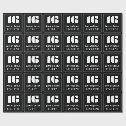 16誕生日:インスパイアアールデコの外観「16」 & Name ラッピングペーパー (フラット)