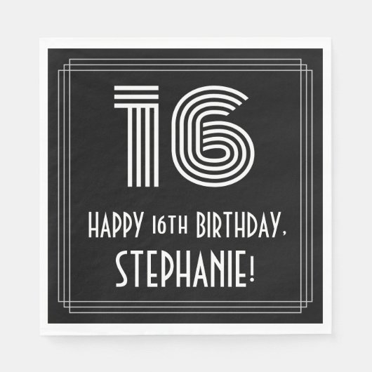 16誕生日:インスパイアアールデコ検索"16" +名前 スタンダードランチョンナプキン (正面)