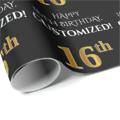 16誕生日: エレガント、黒、フェイク金ゴールド ラッピングペーパー (ロールコーナー)