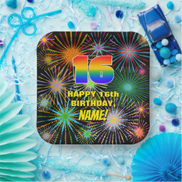 16誕生日:カラフルおもしろい祝賀花火 ペーパープレート