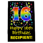 16誕生日:カラフルスターズパターン&レインボー16 ミディアムペーパーバッグ (正面)