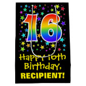 16誕生日:カラフルスターズパターン&レインボー16 ミディアムペーパーバッグ (裏面)