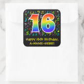 16誕生日:カラフル音楽シンボル、レインボー16 スクエアシール (バッグ)